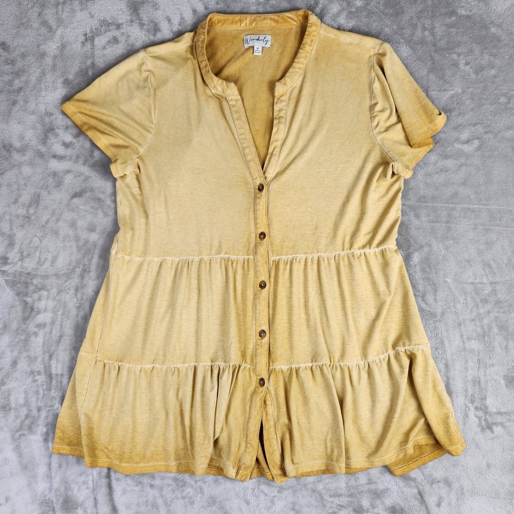 Wonderly M Womens Short Sleeve Tiered Yellow/Gold Shirt‎